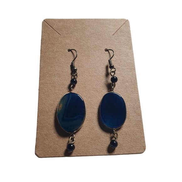 Handmade By Donovan Cobalt Blue Vintage Glass Dangle Earrings Fashion Costume - Picture 3 of 5